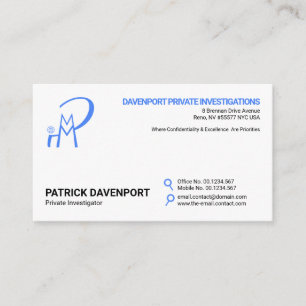 Minimalist Blue Magnifying Glass Buttons P I Business Card