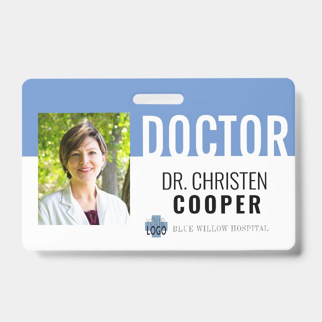 Minimalist Blue Medical Doctor Hospital Photo ID Badge (Front)