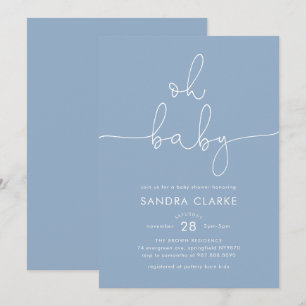 Minimalist Blue Modern Baby Shower Invitation