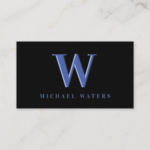 Minimalist Blue Monogram Logo Embossed Effect Business Card
