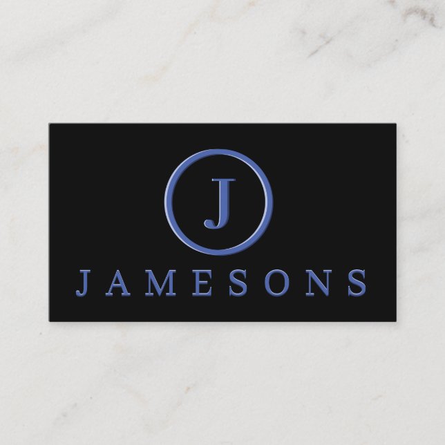 Minimalist Blue Monogram Logo Embossed Effect Business Card (Front)