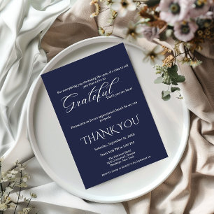 Minimalist blue navy & white script appreciation  announcement