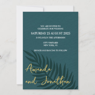 Minimalist Blue Palm Leaf Wedding Invitation