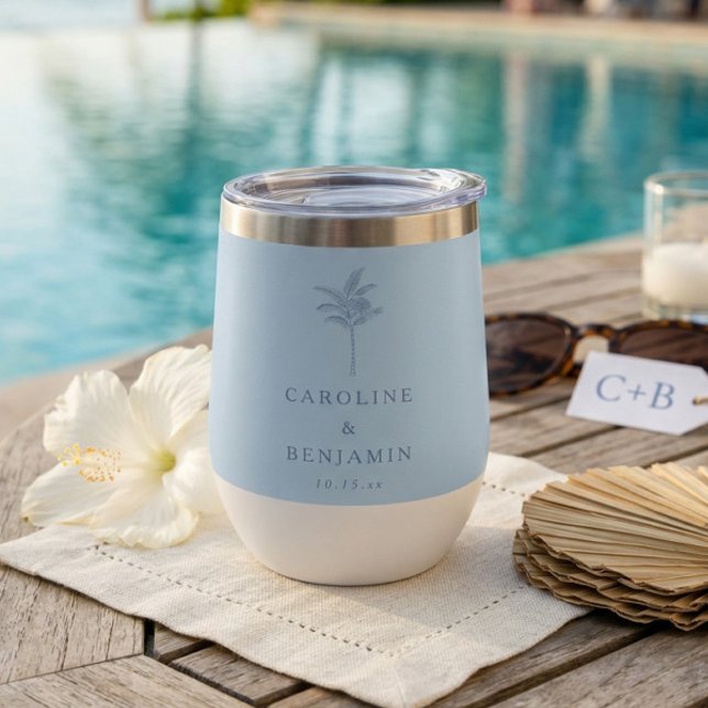 Minimalist Blue Palm Tree Line Art Custom Wedding (Creator Uploaded)