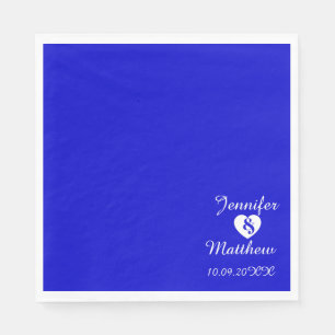 Minimalist Blue Personalised Name Wedding Date Napkin