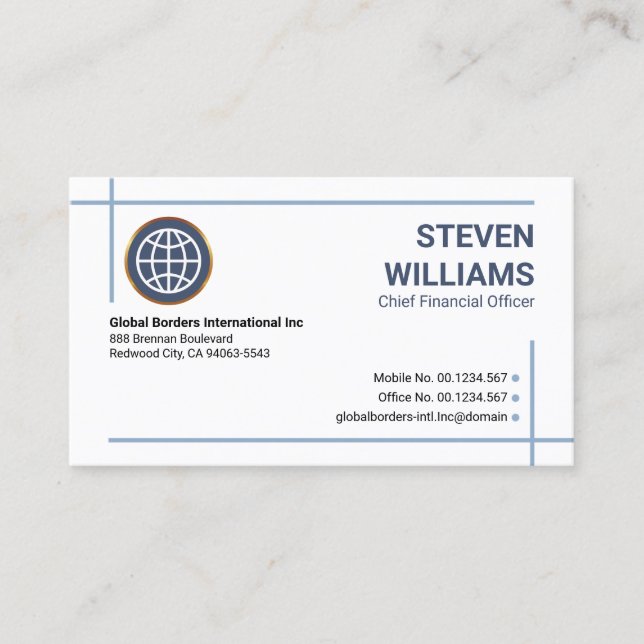 Minimalist Blue Photo Frame Border Founder CEO Business Card (Front)