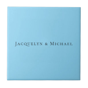 Minimalist Blue Plain Elegant Claasical Name Ceramic Tile