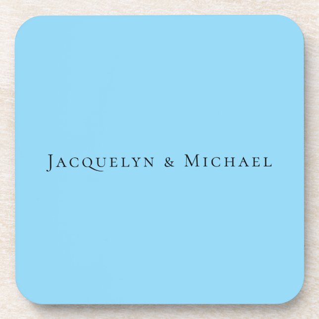 Minimalist Blue Plain Elegant Claasical Name Coaster (Front)