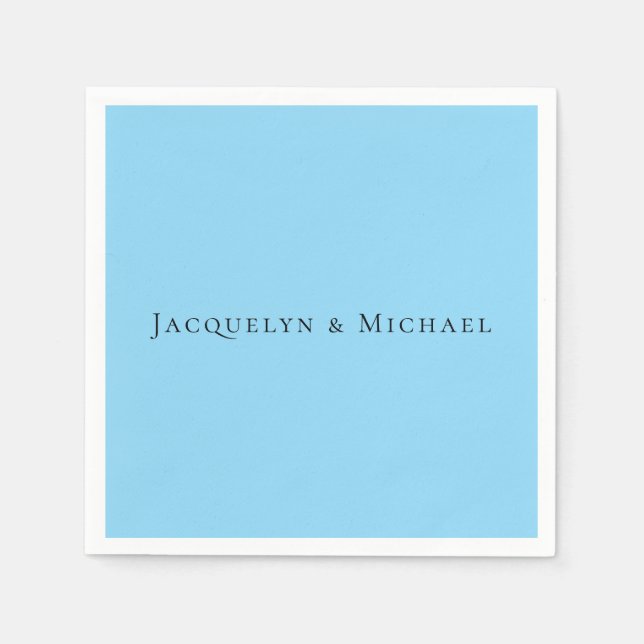 Minimalist Blue Plain Elegant Claasical Name Napkin (Front)