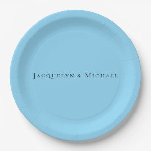 Minimalist Blue Plain Elegant Claasical Name Paper Plate