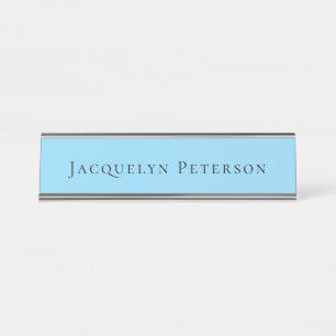 Minimalist Blue Plain Elegant Modern  Desk Name Plate