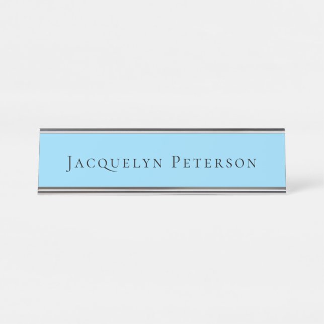 Minimalist Blue Plain Elegant Modern  Desk Name Plate (Front)