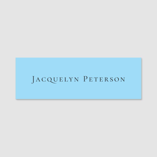 Minimalist Blue Plain Elegant Modern  Name Tag (Front)