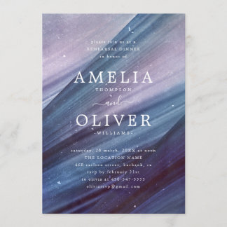 Minimalist Blue & Purple Abstract Rehearsal Dinner Invitation