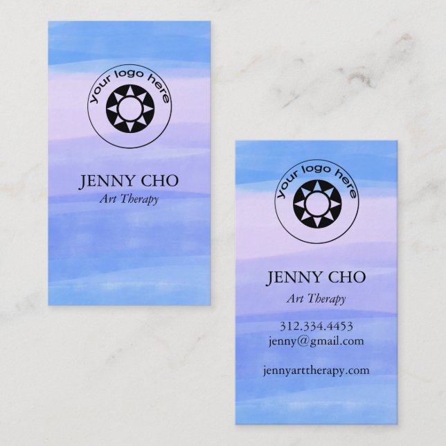 Minimalist Blue Purple Painting ADD CUSTOM LOGO Business Card (Front/Back)