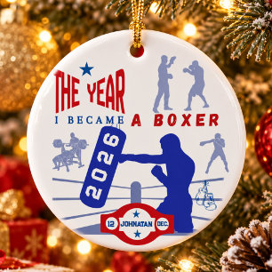 Minimalist Blue Red Boxing Keepsake Ceramic Ornament