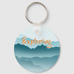 Minimalist Blue Rolling Mountains Monogrammed Key Ring