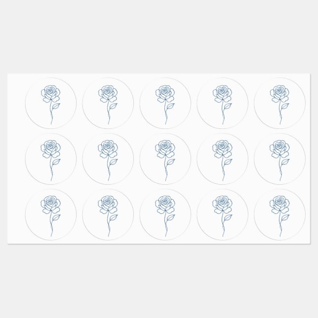 Minimalist Blue Rose Line Art Label (Sheet)