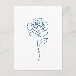 Minimalist Blue Rose Line Art  Postcard