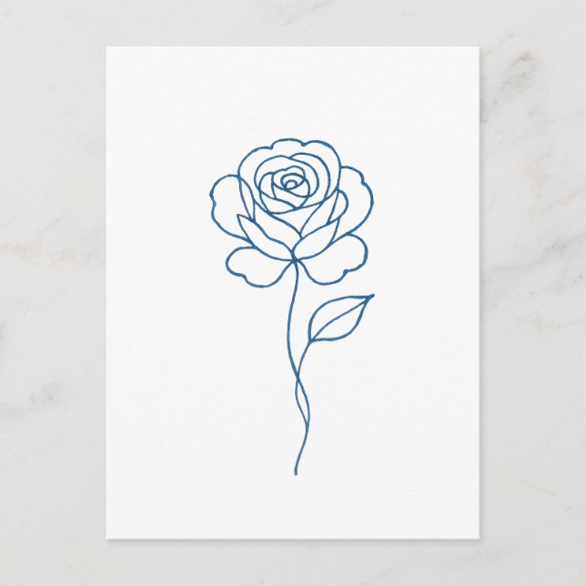 Minimalist Blue Rose Line Art  Postcard (Front)