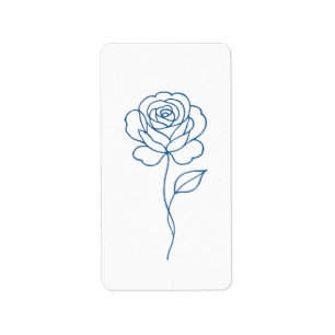 Minimalist Blue Rose Line Art Poster  Label