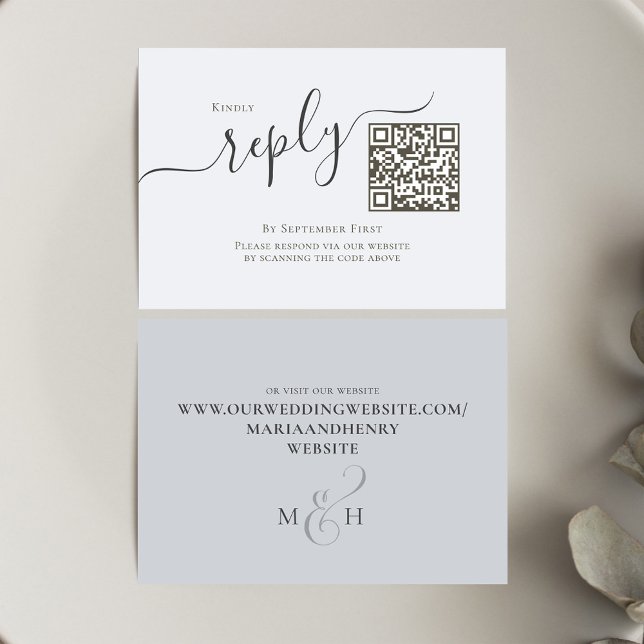 Minimalist Blue RSVP QR Code Wedding Card (Simple light blue wedding RSVP card with a scannable QR code. )