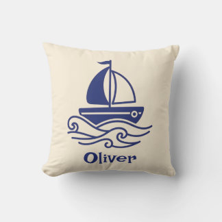 Minimalist Blue Sailboat Sailing Maritime Cushion
