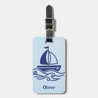 Minimalist Blue Sailboat Sailing Maritime Luggage Tag