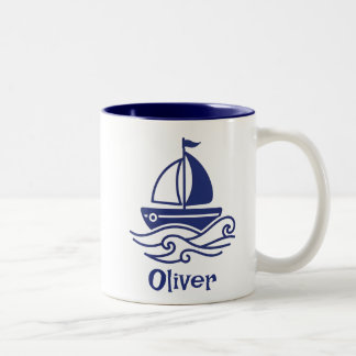 Minimalist Blue Sailboat Sailing Maritime Two-Tone Coffee Mug