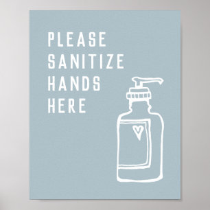 Minimalist Blue Sanitise Hands Here Poster