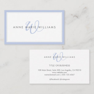 Minimalist Blue Script Two Border Monogram Business Card