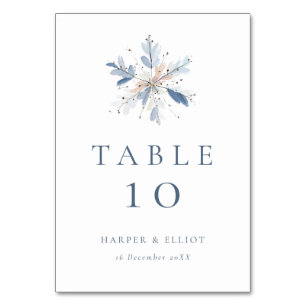 Minimalist Blue Snowflake Winter Wedding  Table Number
