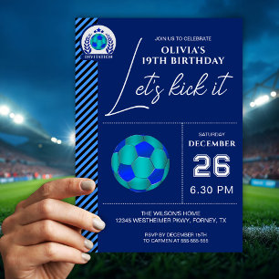 Minimalist Blue Soccer Birthday Invitation Card