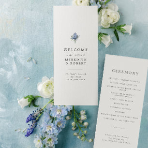 Minimalist Blue Thistle Wedding Program