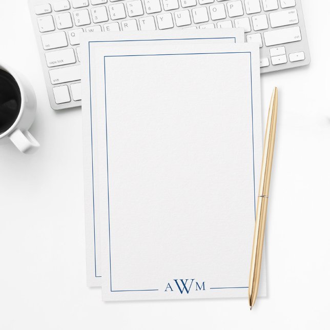 Minimalist Blue Three Letter Monogram Stationery (Creator Uploaded)