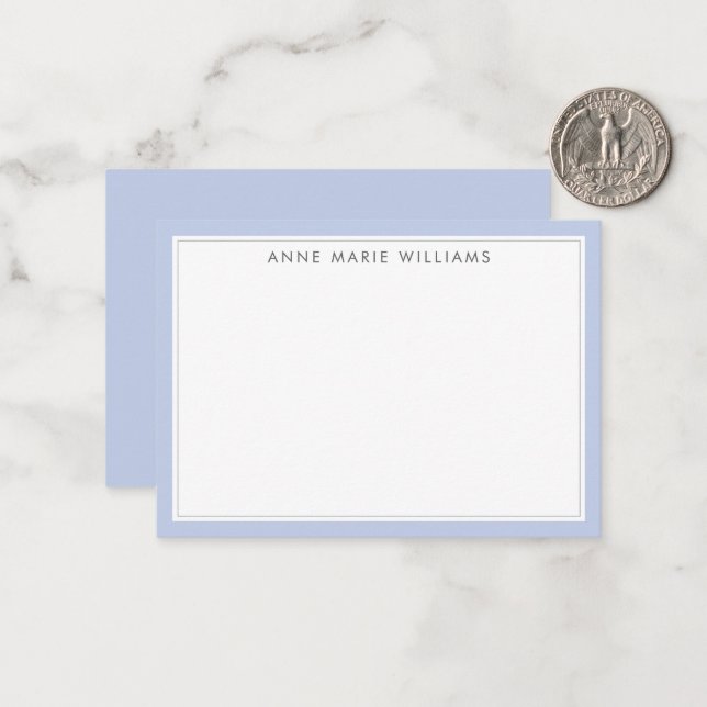 Minimalist Blue Two Border Name Note Card (Front/Back In Situ)