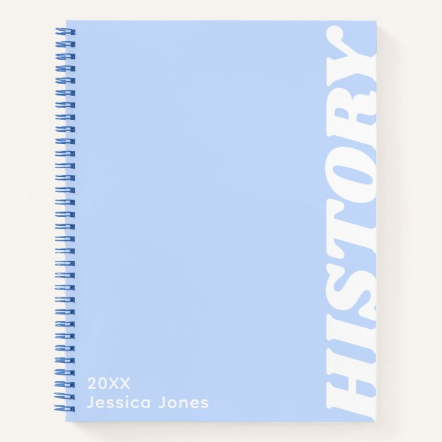 Minimalist Blue Vertical Text School Subject Notebook (Front)