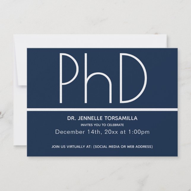Minimalist Blue Virtual PhD Graduation Party Invitation (Front)