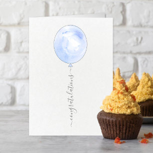 Minimalist Blue Watercolor Balloon Congratulations Card