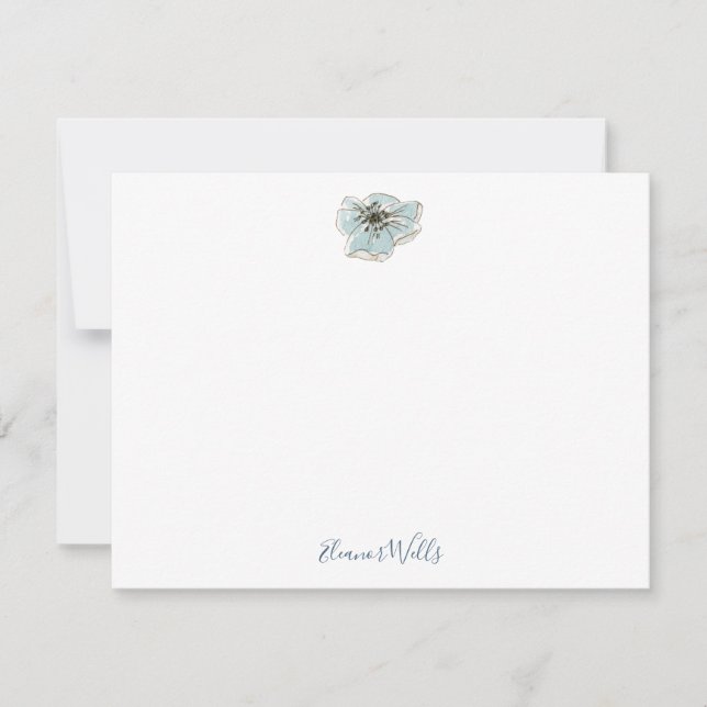 Minimalist Blue Watercolor Flower Personalised  Card (Front)