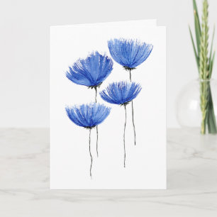 Minimalist Blue Watercolor Flowers Modern Greeting Card