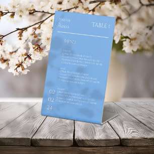 Minimalist Blue Wedding Menu Pedestal Sign