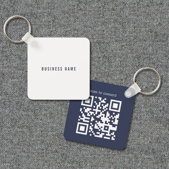 Minimalist Blue White Business Networking QR Code Key Ring (Creator Uploaded)