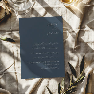 Minimalist Blue & White Classic Wedding Invitation