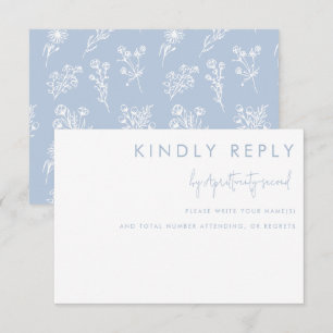 Minimalist Blue White Floral Modern Wedding Reply RSVP Card