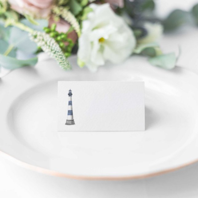 Minimalist Blue White Lighthouse Wedding Place Card (Creator Uploaded)