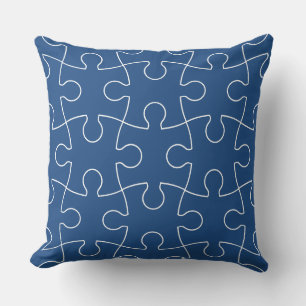 Minimalist Blue & White Puzzle Pieces Pattern Cushion