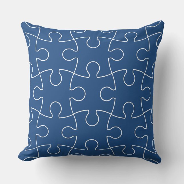 Minimalist Blue & White Puzzle Pieces Pattern Cushion (Front)