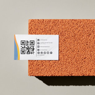 Minimalist Blue White Qr Code Business Card