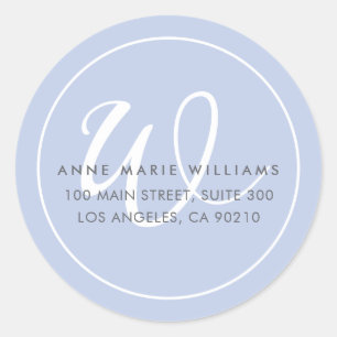 Minimalist Blue White Script Border Monogram Classic Round Sticker